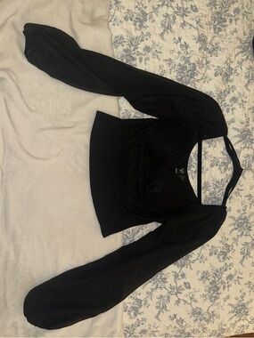 Windsor Black Sheer Puff Sleeve Cropped Top